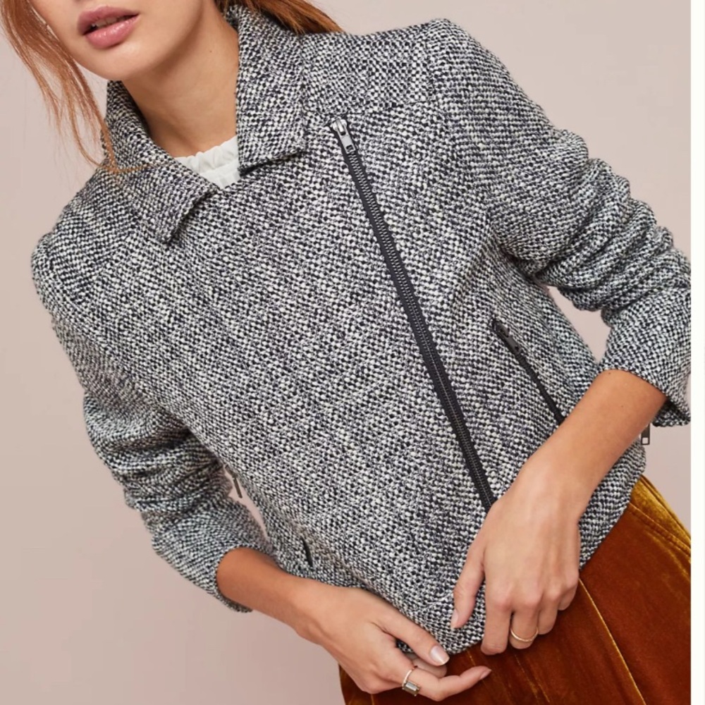 Cupcakes & Cashmere Gema Tweed Moto Jacket, Small